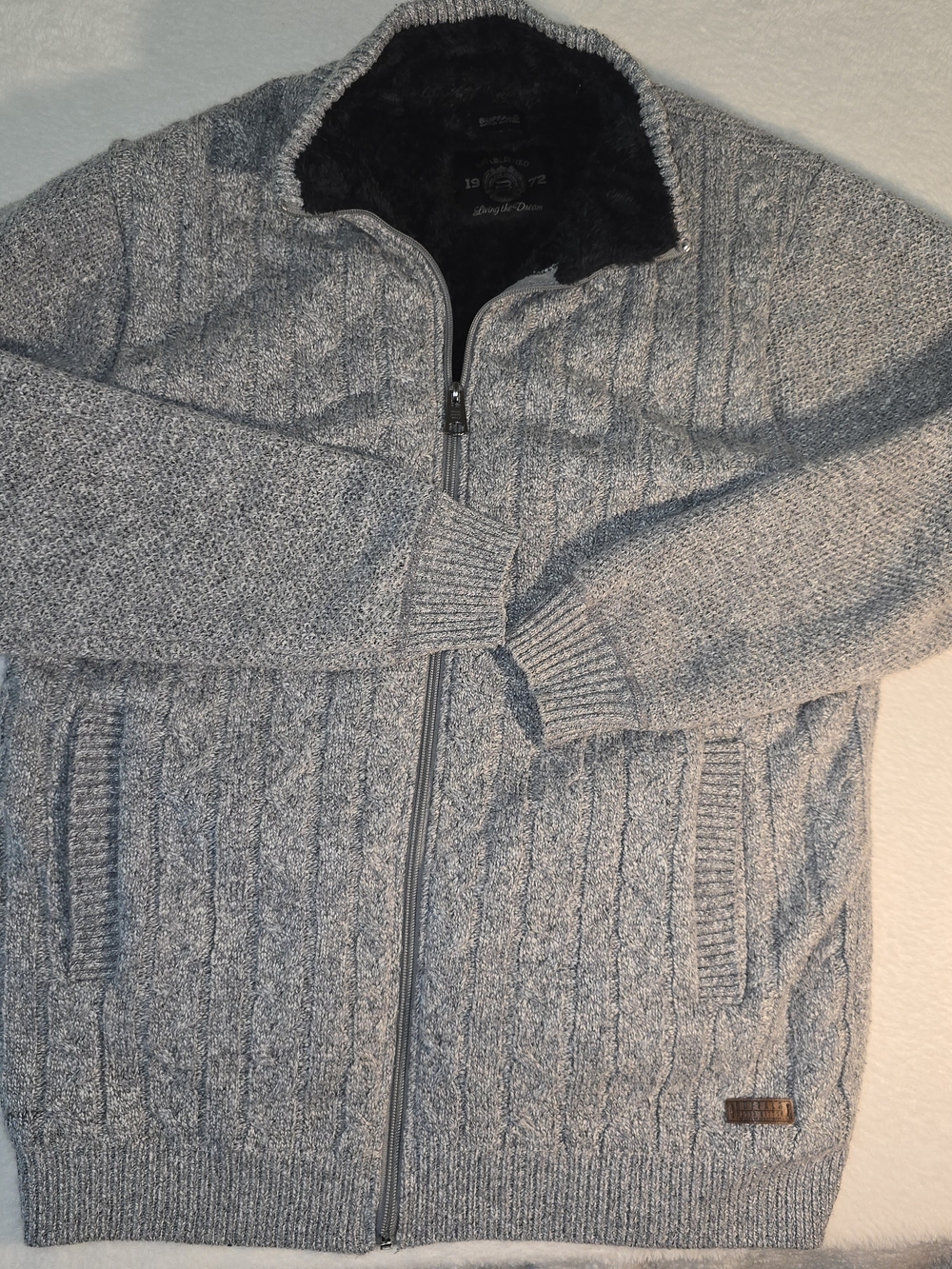 Buffalo David Bitton Mens Full Zip Sweater Gray With Black Fur Lining Size XL